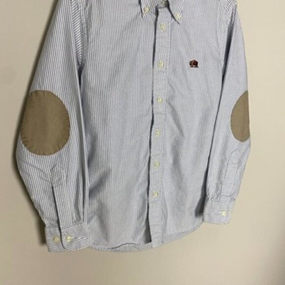Buffalo Jackson Trading Striped Button Down Shirt Mens Small Blue Elbow Patches - Picture 2 of 7